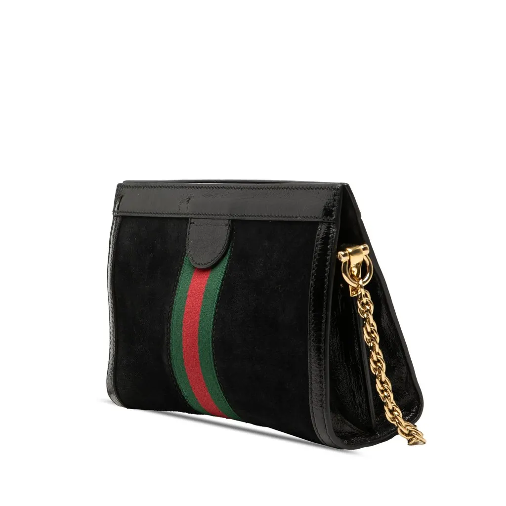 Gucci Small Suede Web Ophidia Chain Crossbody Black Leather Good - Back View