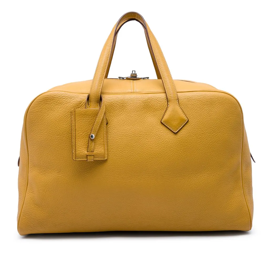 Hermès Clemence Victoria II 43 Yellow Leather Good - Front View