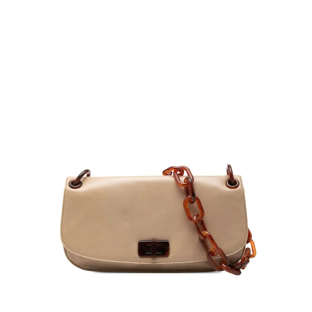 Prada Nappa Swing Resin Chain Shoulder Bag Beige Leather Good - Front View