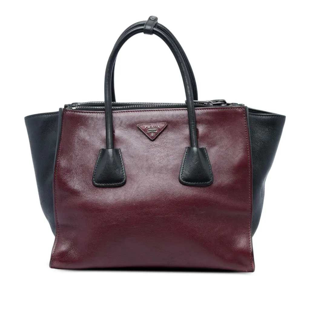 Prada Bicolor Glace Calf Twin Pocket Double Handle Satchel Red Leather Very good - Front View