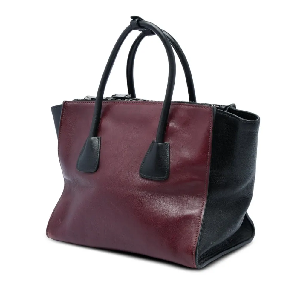 Prada Bicolor Glace Calf Twin Pocket Double Handle Satchel Red Leather Very good - Back View