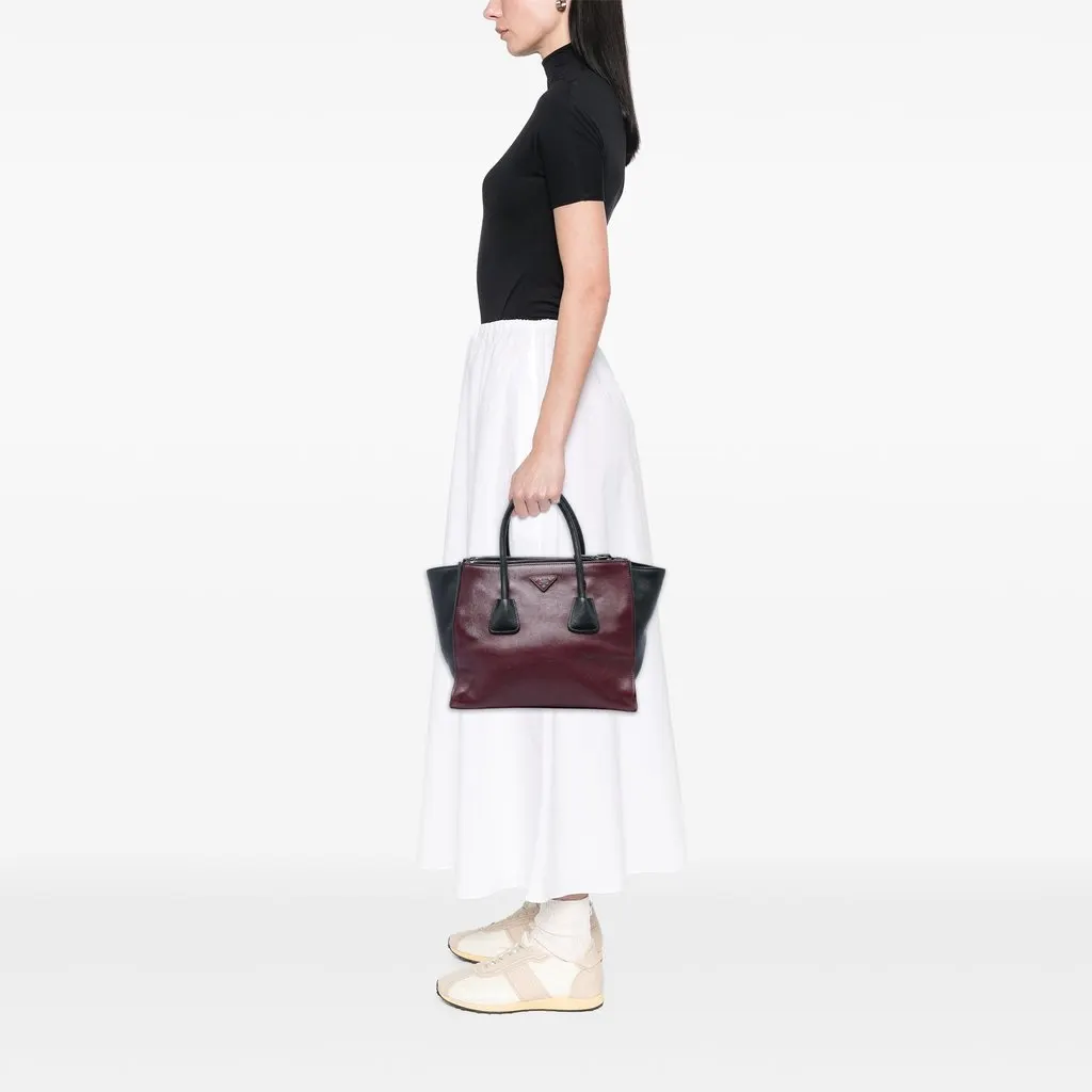 Prada Bicolor Glace Calf Twin Pocket Double Handle Satchel Red Leather Very good - Box View