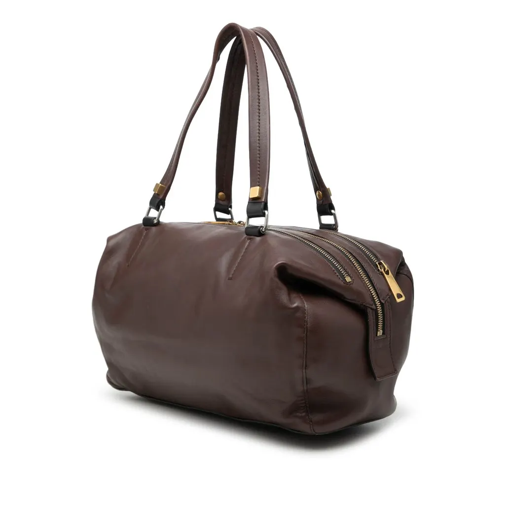 Celine Lambskin Triple Zip Shoulder Bag Brown Leather Very good - Back View