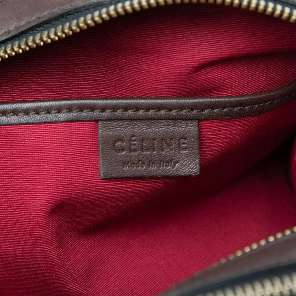 Celine Lambskin Triple Zip Shoulder Bag Brown Leather Very good - Box View