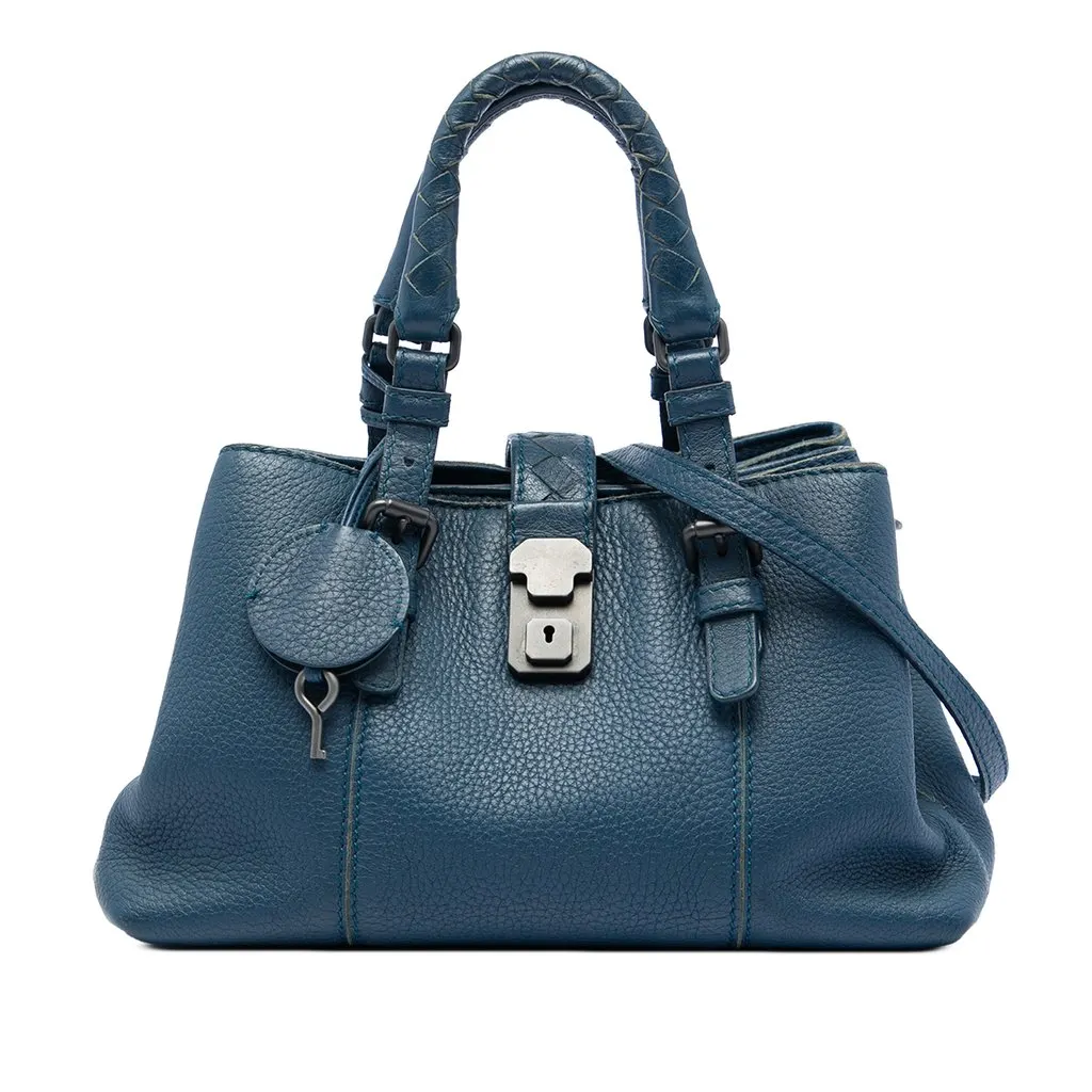 Bottega Veneta Small Cervo Roma Satchel Blue Leather Very good - Front View