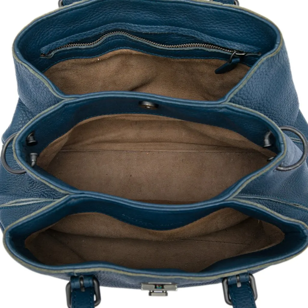 Bottega Veneta Small Cervo Roma Satchel Blue Leather Very good - Model View