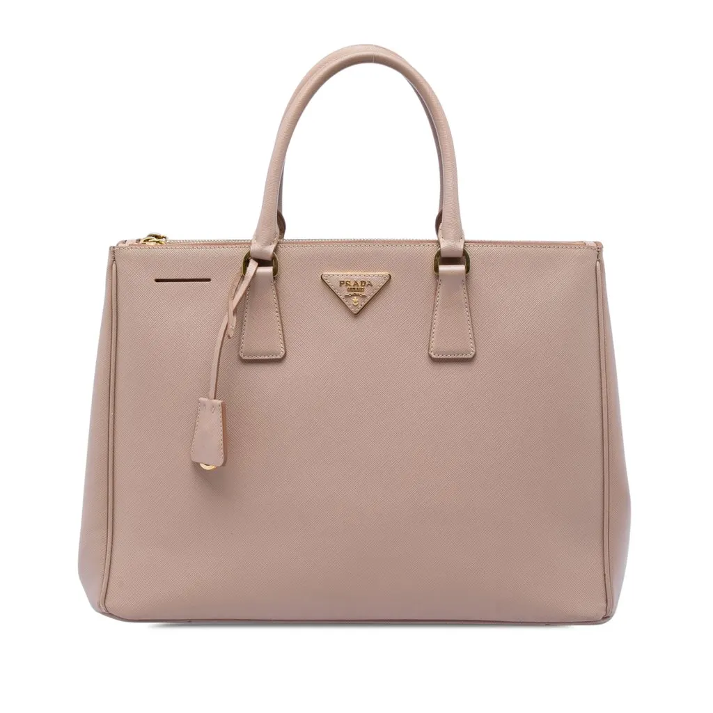 Prada Large Saffiano Lux Galleria Double Zip Satchel Pink Leather Good - Front View