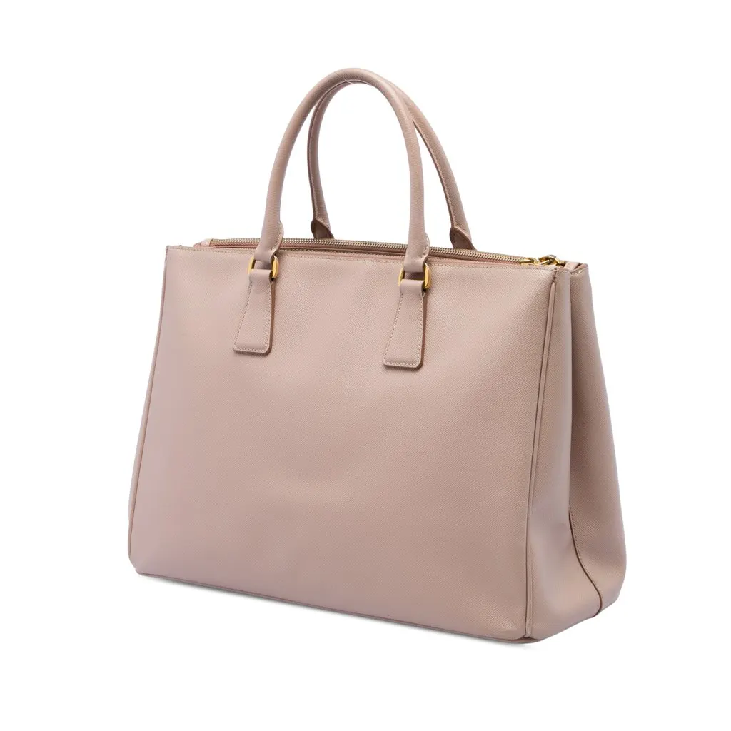 Prada Large Saffiano Lux Galleria Double Zip Satchel Pink Leather Good - Back View