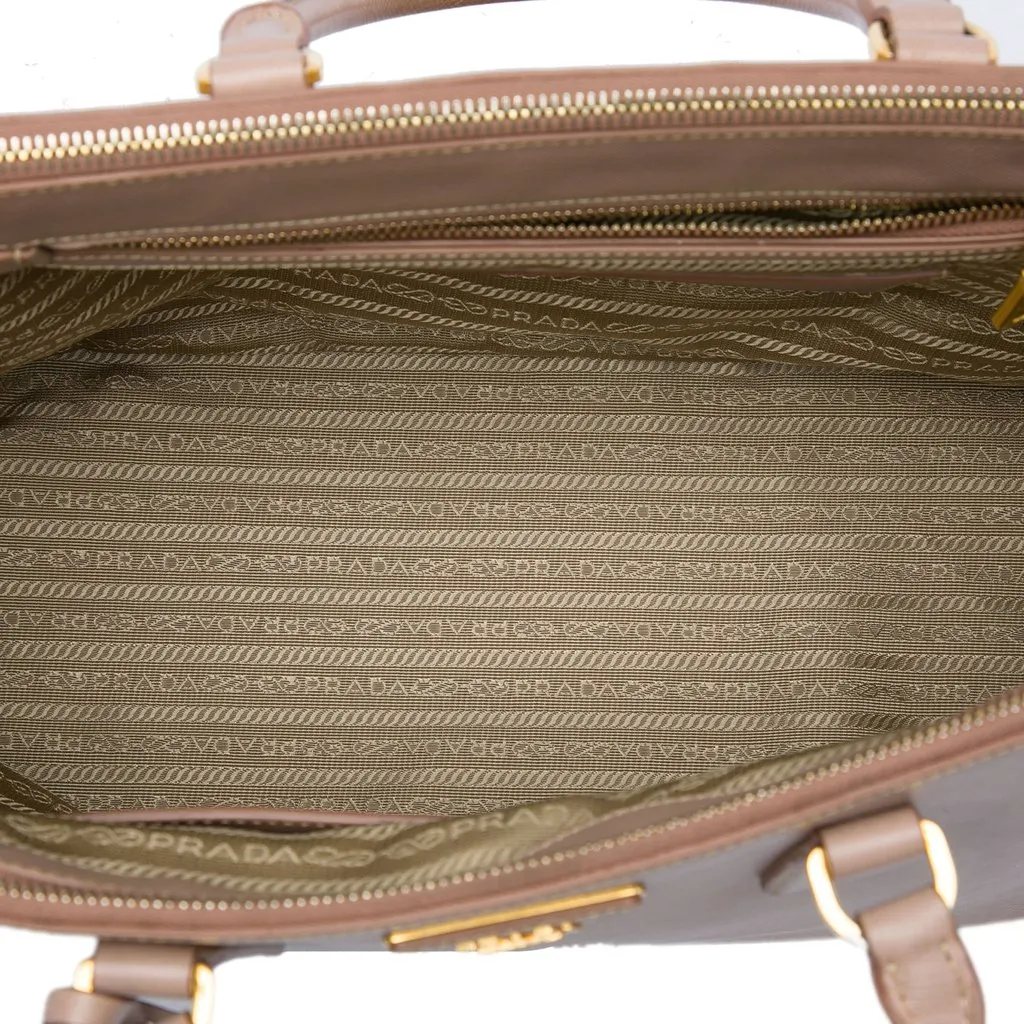 Prada Large Saffiano Lux Galleria Double Zip Satchel Pink Leather Good - Model View
