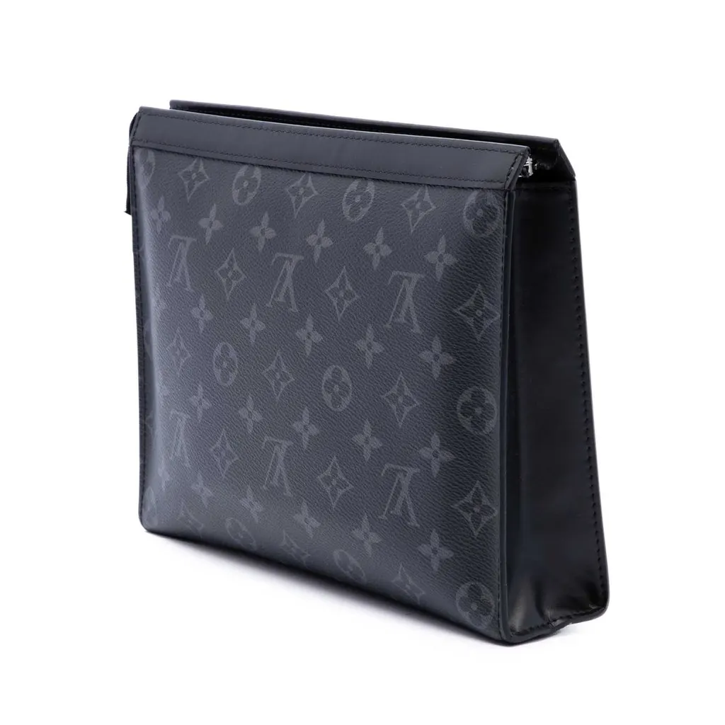 Louis Vuitton Monogram Eclipse Pochette Voyage MM Black Canvas Good - Back View