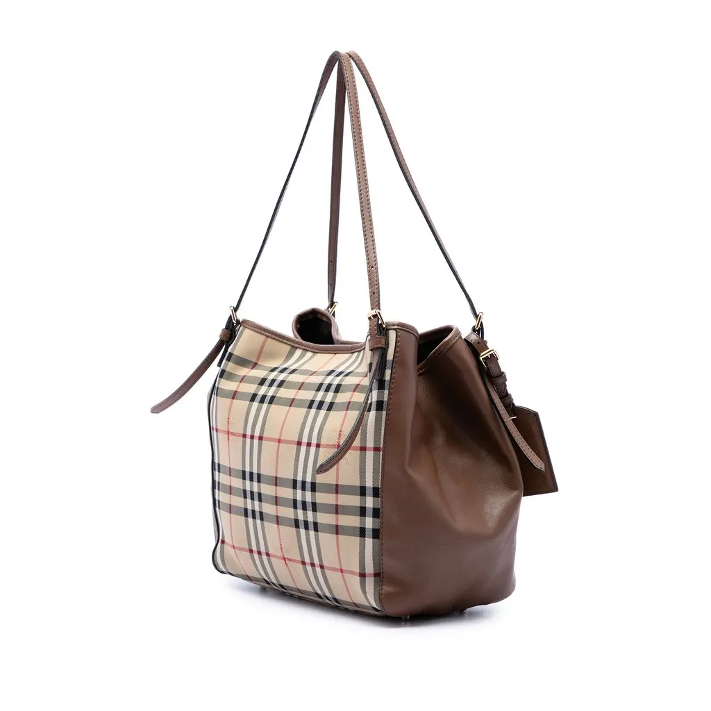 Burberry Small Haymarket Check Coated Canvas and Calfskin Canterbury Tote Beige Very good - Back View