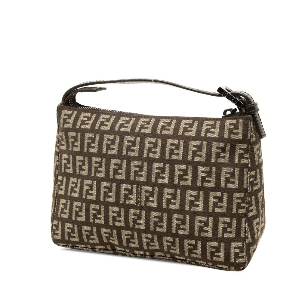 Fendi Zucchino Canvas Handbag Brown Canvas Good - Back View