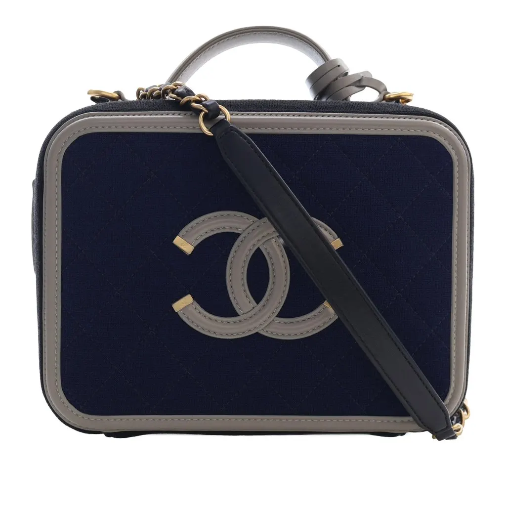 Chanel Medium Tricolor Jersey CC Filigree Vanity Case Blue Very good - Front View