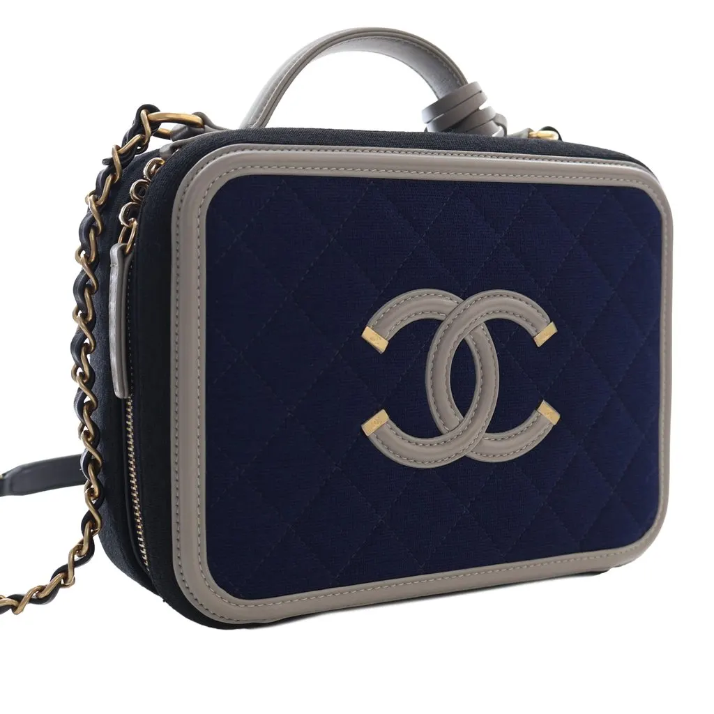 Chanel Medium Tricolor Jersey CC Filigree Vanity Case Blue Very good - Back View
