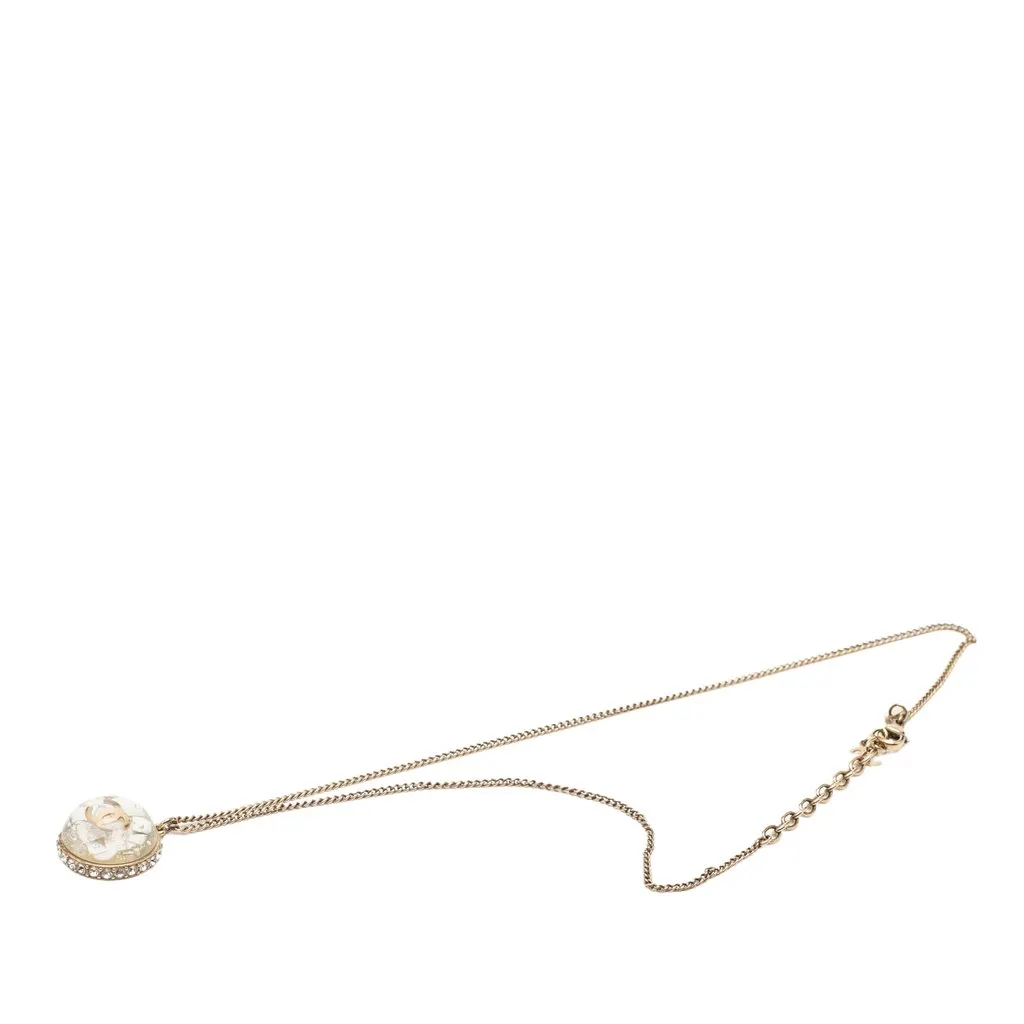 Chanel CC Gold Plated Resin and Strass Clear Dome Hologram Glitter Pendant Necklace Gold Metal Very good - Front View