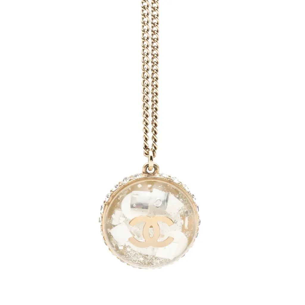 Chanel CC Gold Plated Resin and Strass Clear Dome Hologram Glitter Pendant Necklace Gold Metal Very good - Back View