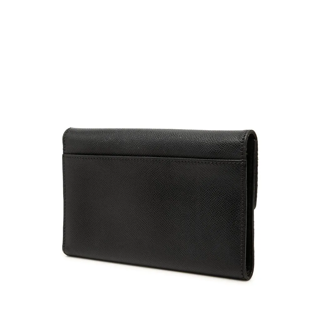 Chanel CC Calfskin Flap Long Wallet Black Leather Very good - Back View