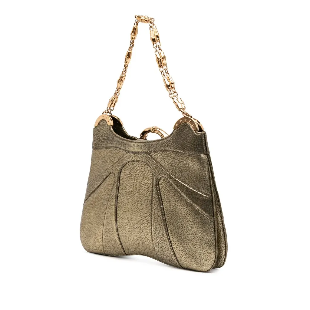 Gucci Metallic Calfskin Bamboo Ring Chain Shoulder Bag Gold Leather Very good - Back View