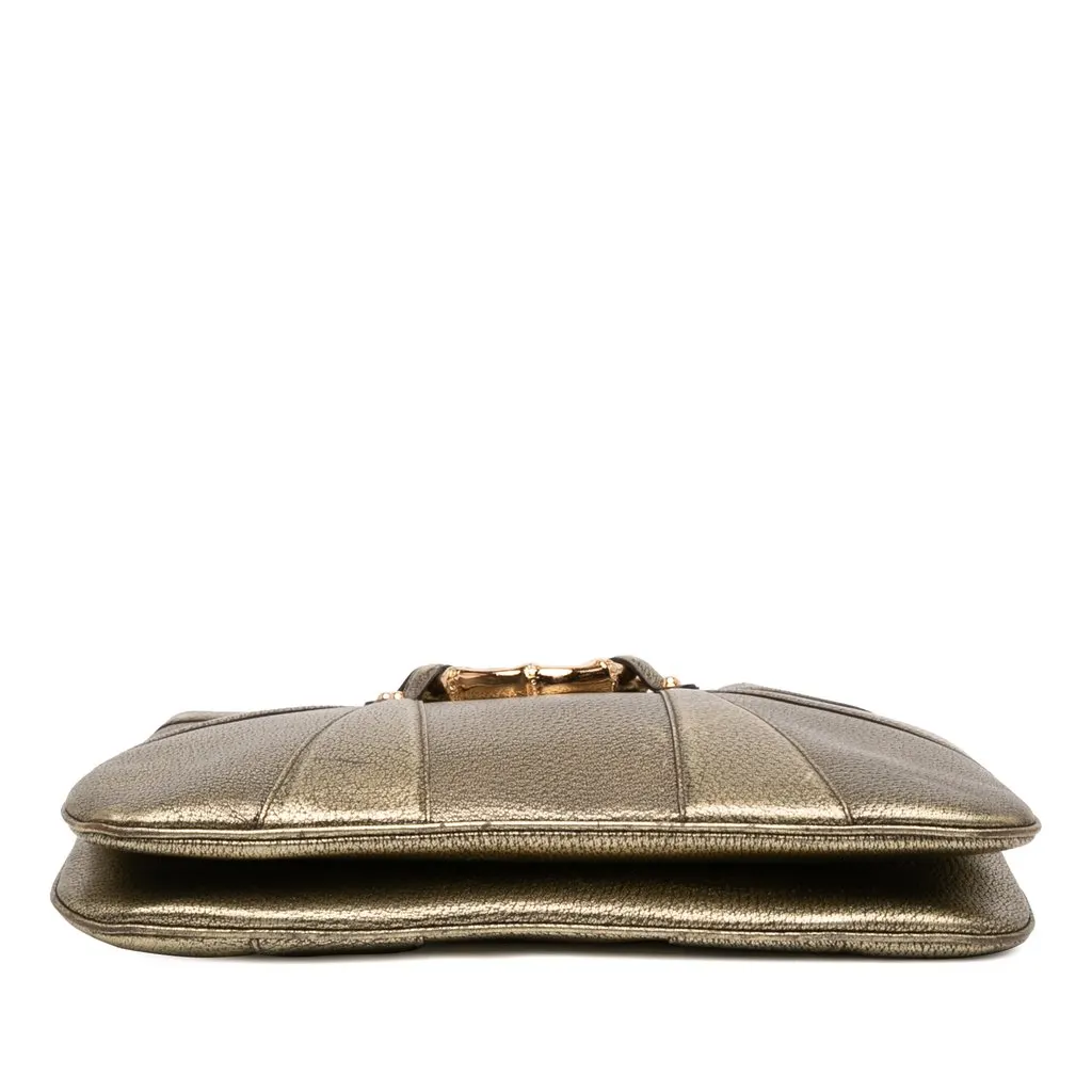 Gucci Metallic Calfskin Bamboo Ring Chain Shoulder Bag Gold Leather Very good - Inside View