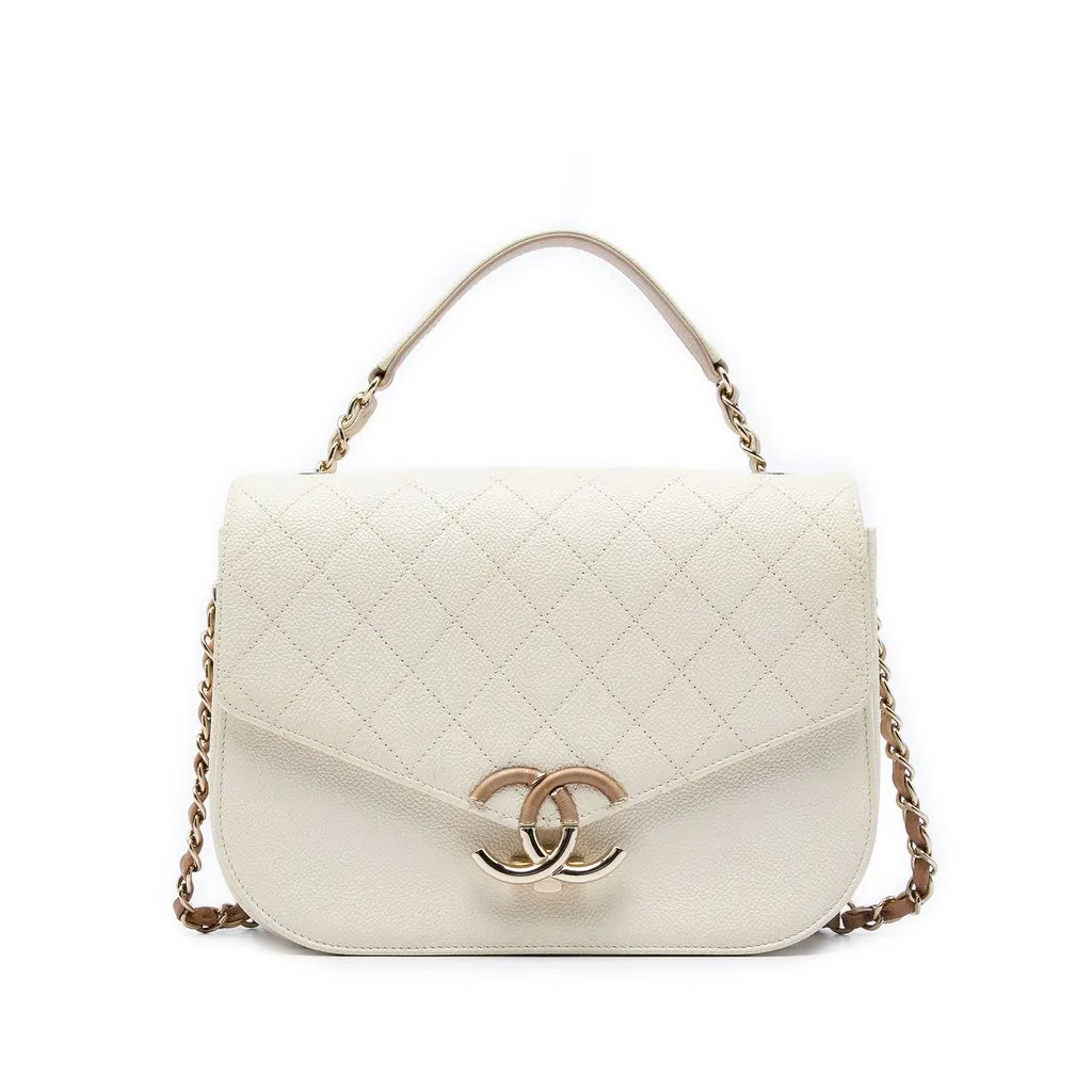 Chanel Paris Cuba Medium Quilted Caviar Thread Around Flap White Leather Very good - Front View