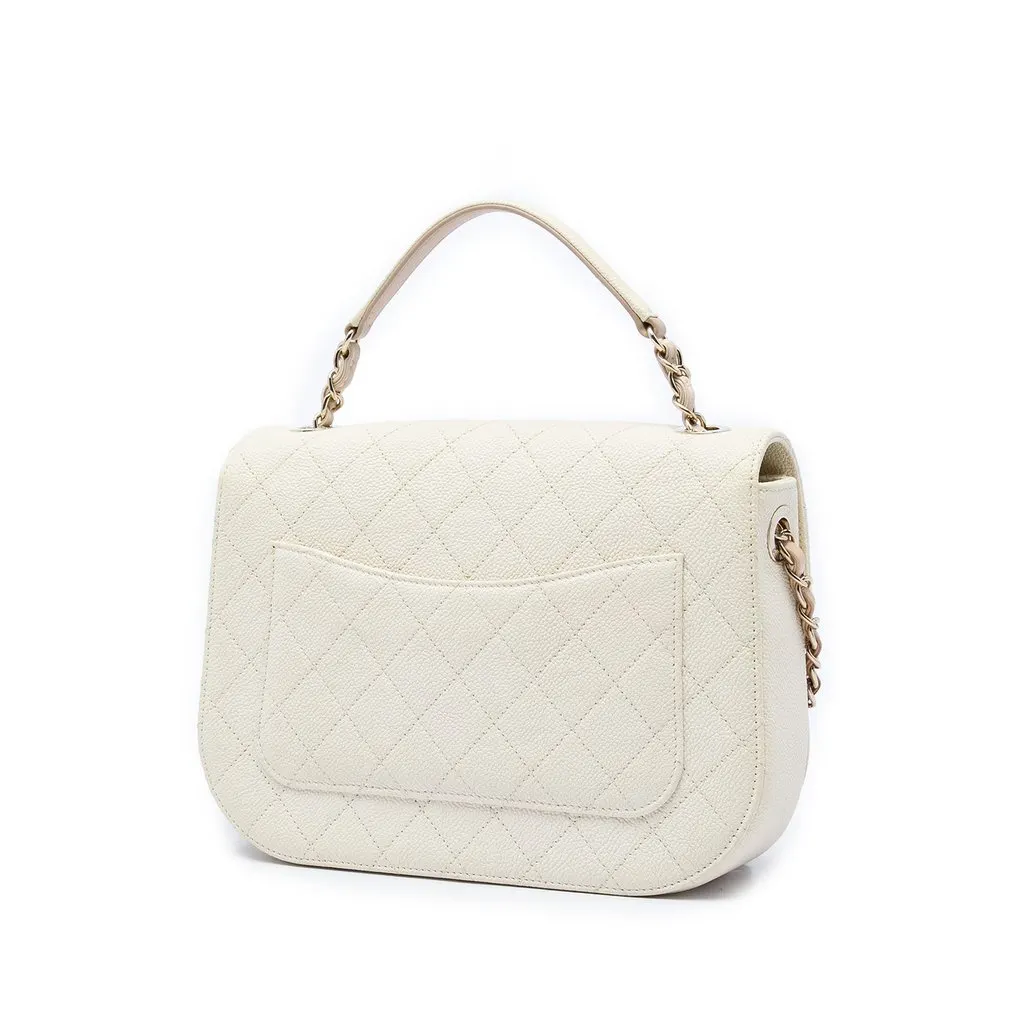 Chanel Paris Cuba Medium Quilted Caviar Thread Around Flap White Leather Very good - Back View