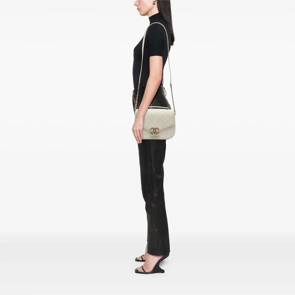 Chanel Paris Cuba Medium Quilted Caviar Thread Around Flap White Leather Very good - Box View