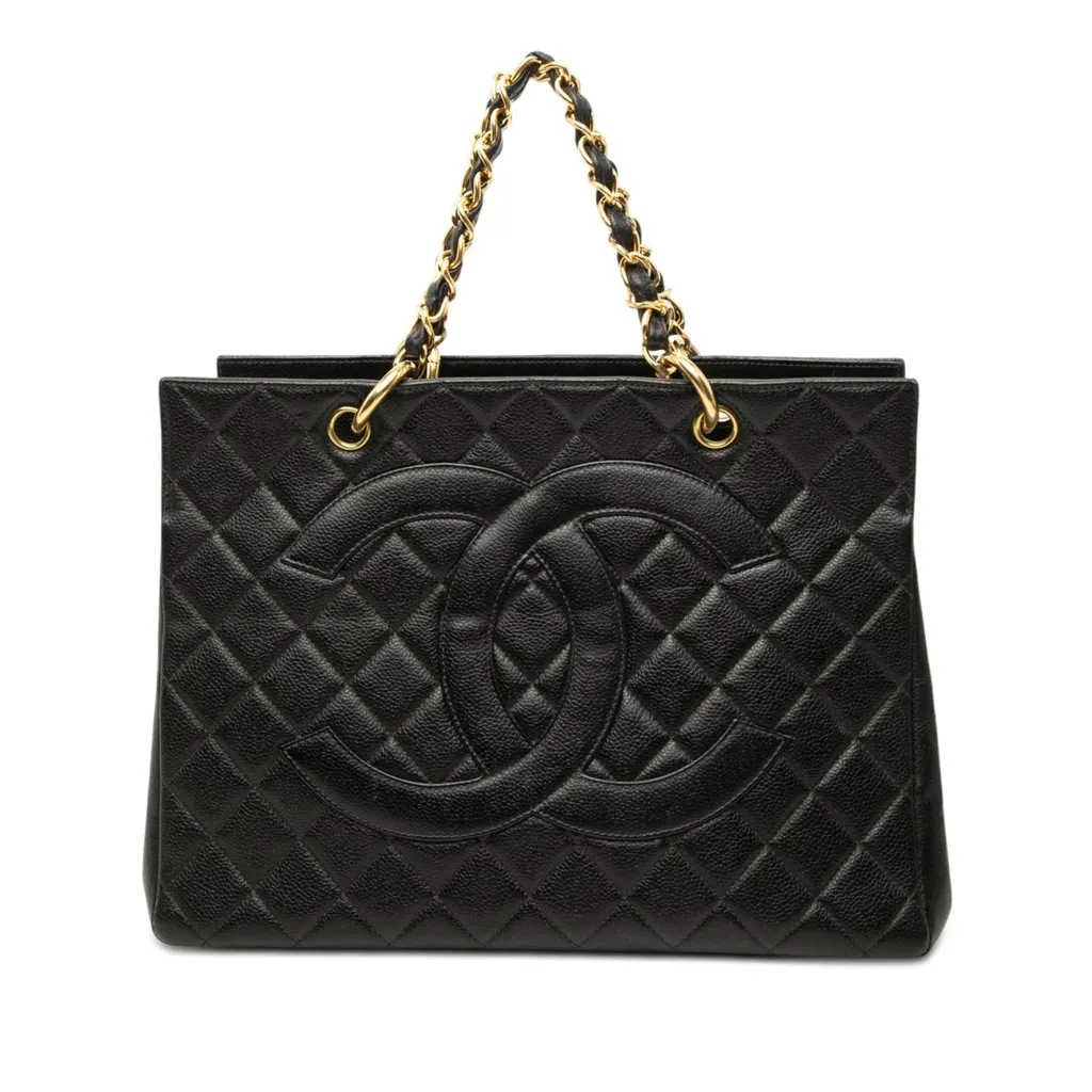 Chanel Grand CC Caviar Timeless Shopping Tote Black Leather Very good - Front View