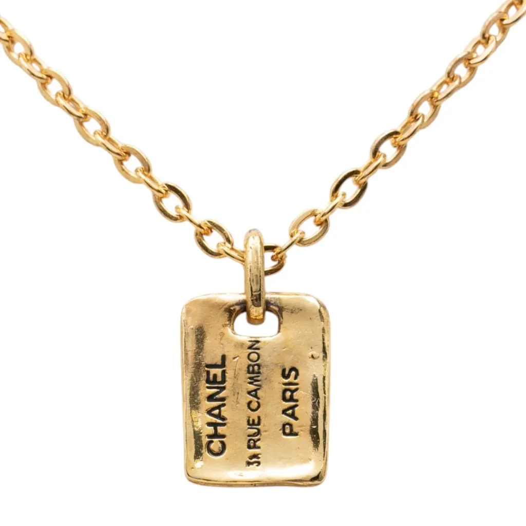 Chanel Gold Plated 31 Rue Cambon Plaque Pendant Necklace Gold Metal Very good - Back View