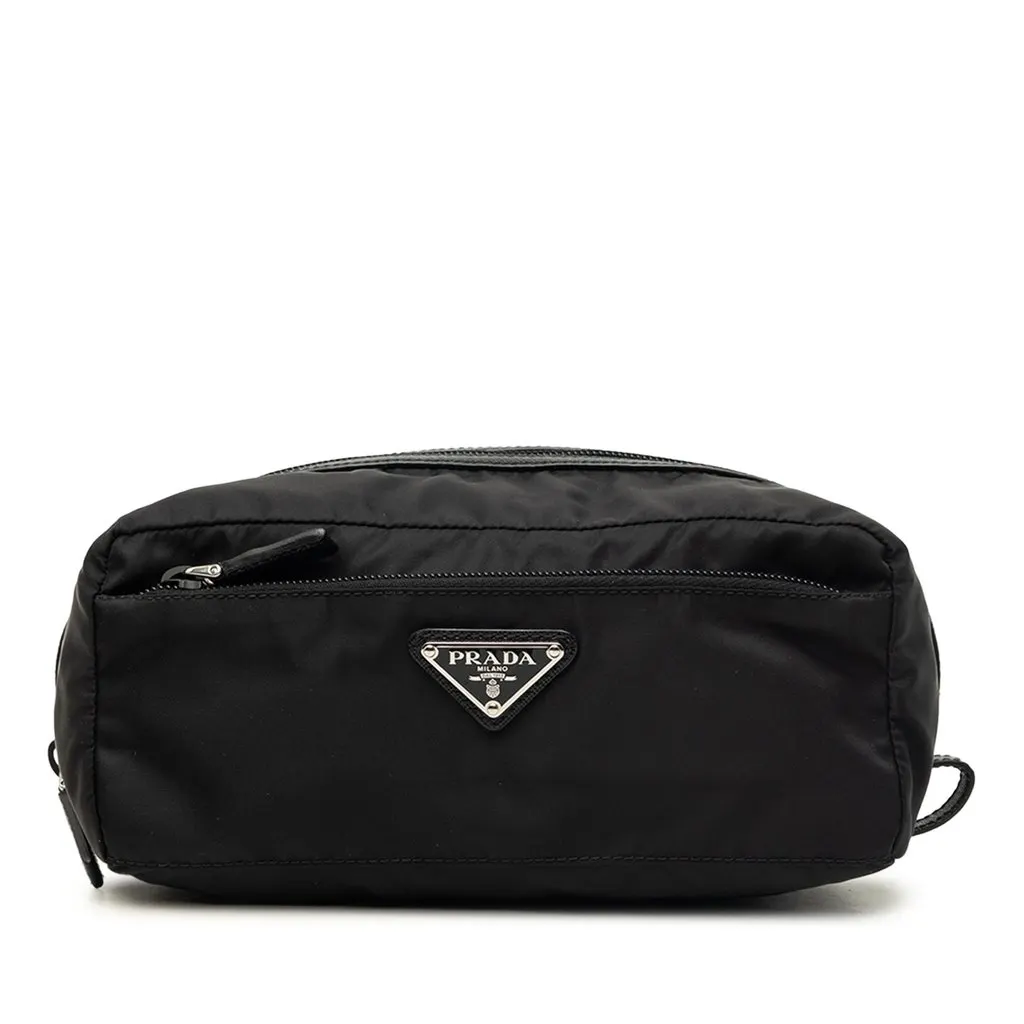 Prada Saffiano Trimmed Tessuto Pouch Black Very good - Front View