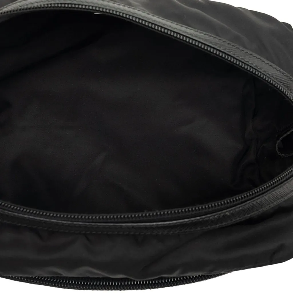 Prada Saffiano Trimmed Tessuto Pouch Black Very good - Model View