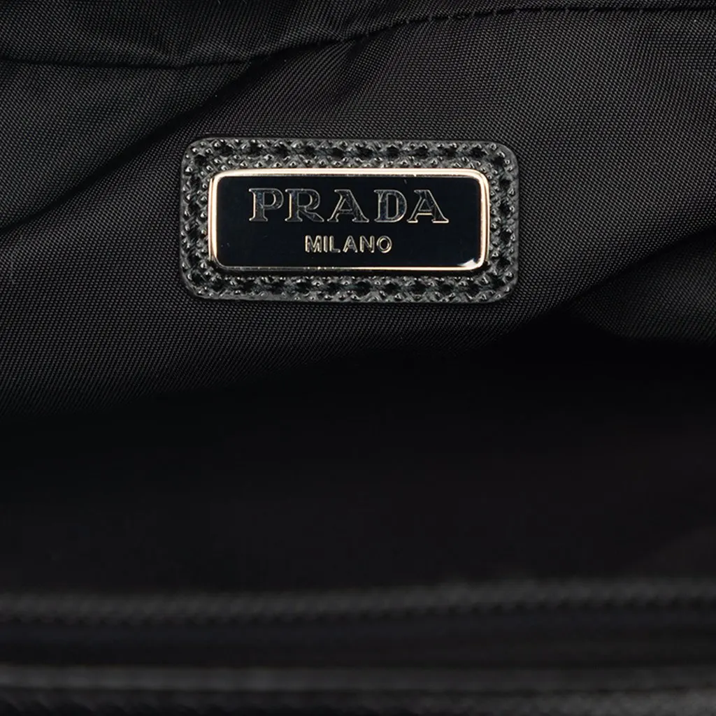 Prada Saffiano Trimmed Tessuto Pouch Black Very good - Box View