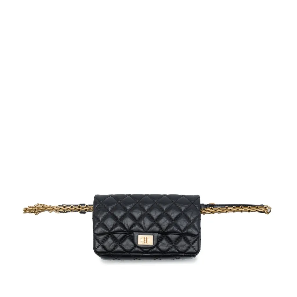 Chanel Quilted Aged Calfskin Reissue 2.55 Flap Belt Bag Black Leather Very good - Front View