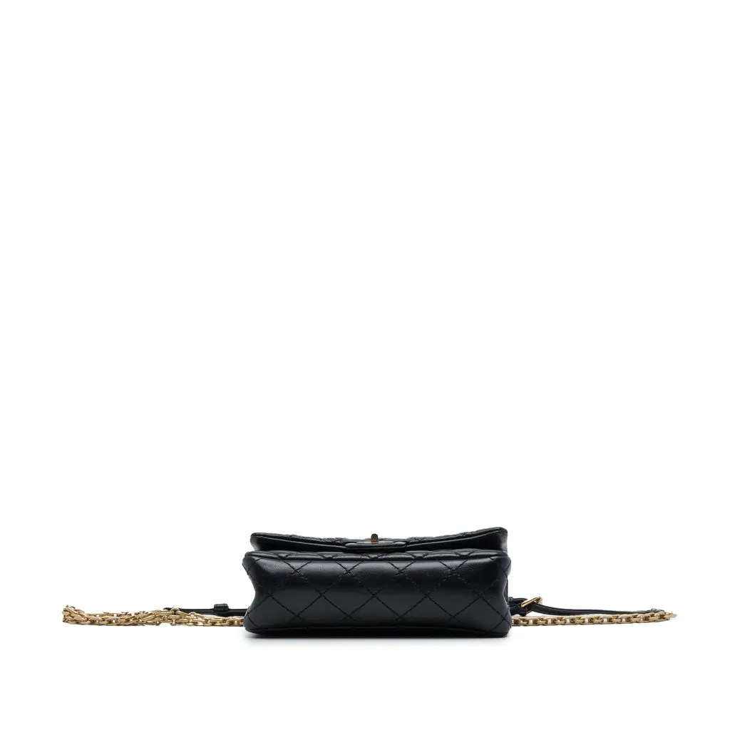 Chanel Quilted Aged Calfskin Reissue 2.55 Flap Belt Bag Black Leather Very good - Inside View