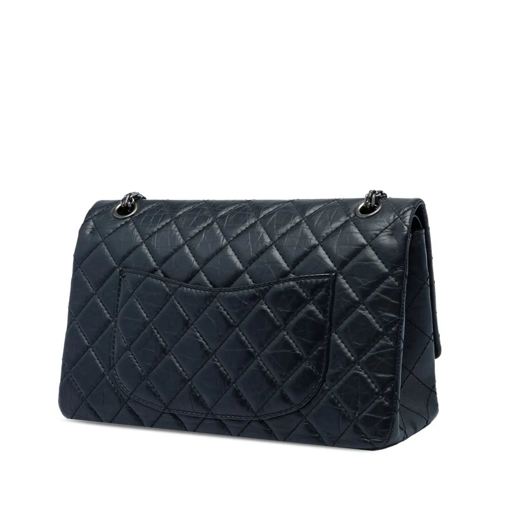Chanel Quilted Aged Calfskin Reissue 2.55 Double Flap 226 Black Leather Good - Back View