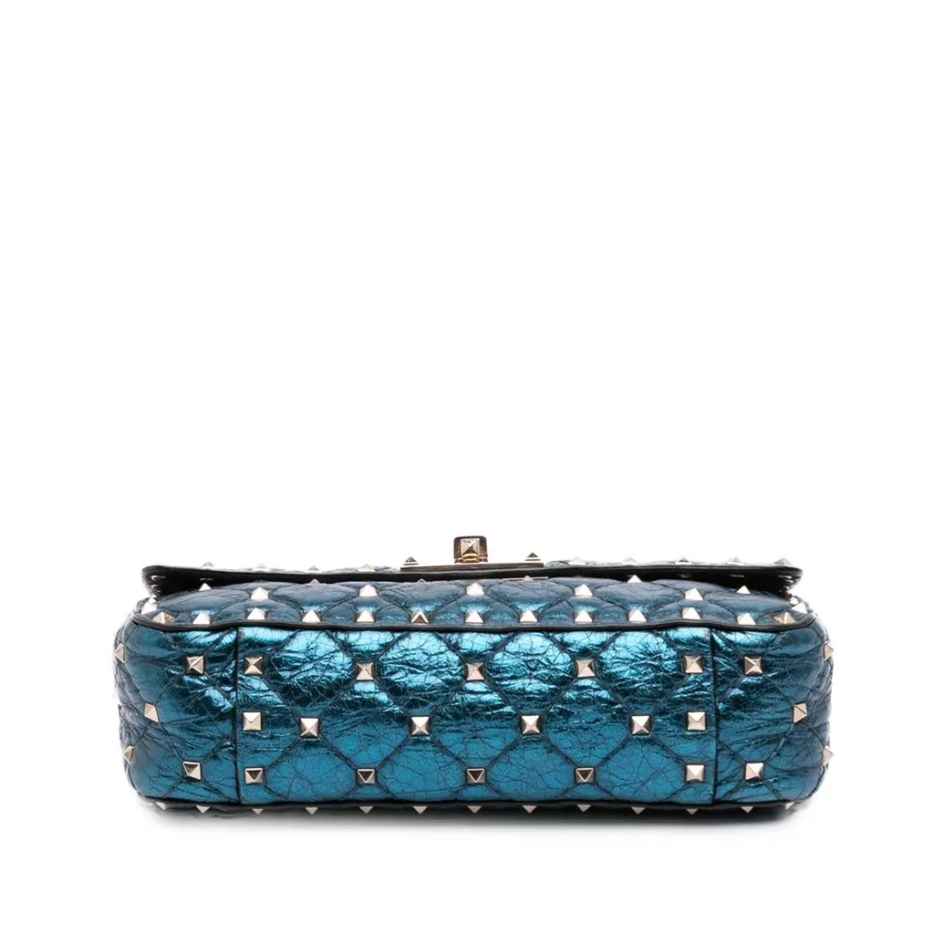 Valentino Small Metallic Lambskin Rockstud Spike Satchel Blue Leather Very good - Inside View