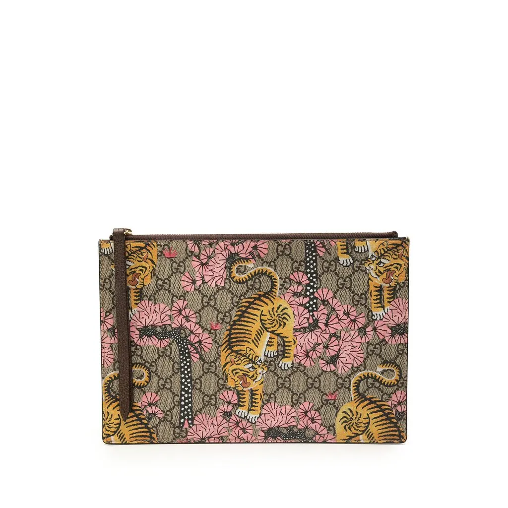 Gucci GG Supreme Bengal Clutch Beige Very good - Front View