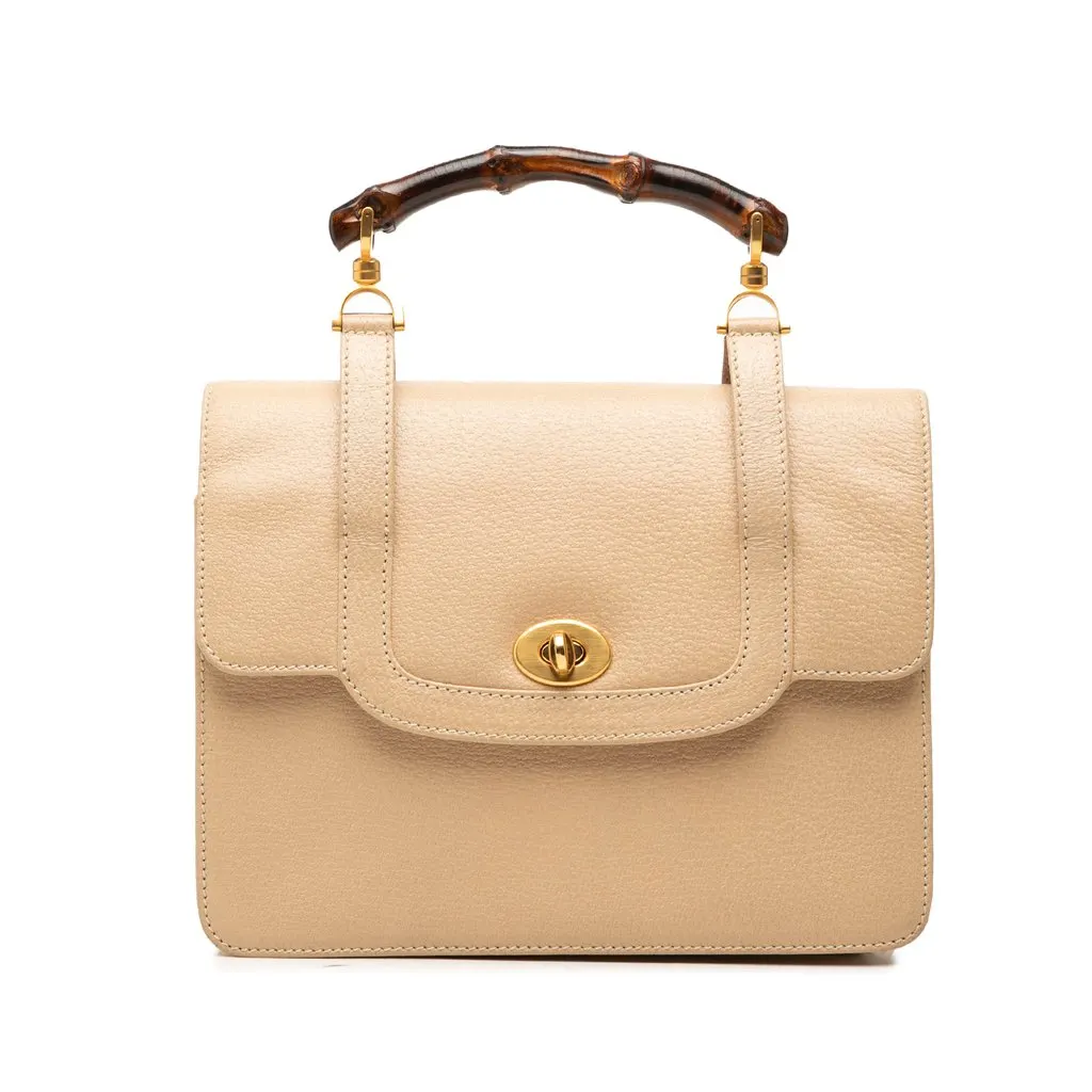 Gucci Calfskin Turnlock Bamboo Top Handle Bag Beige Leather Very good - Front View