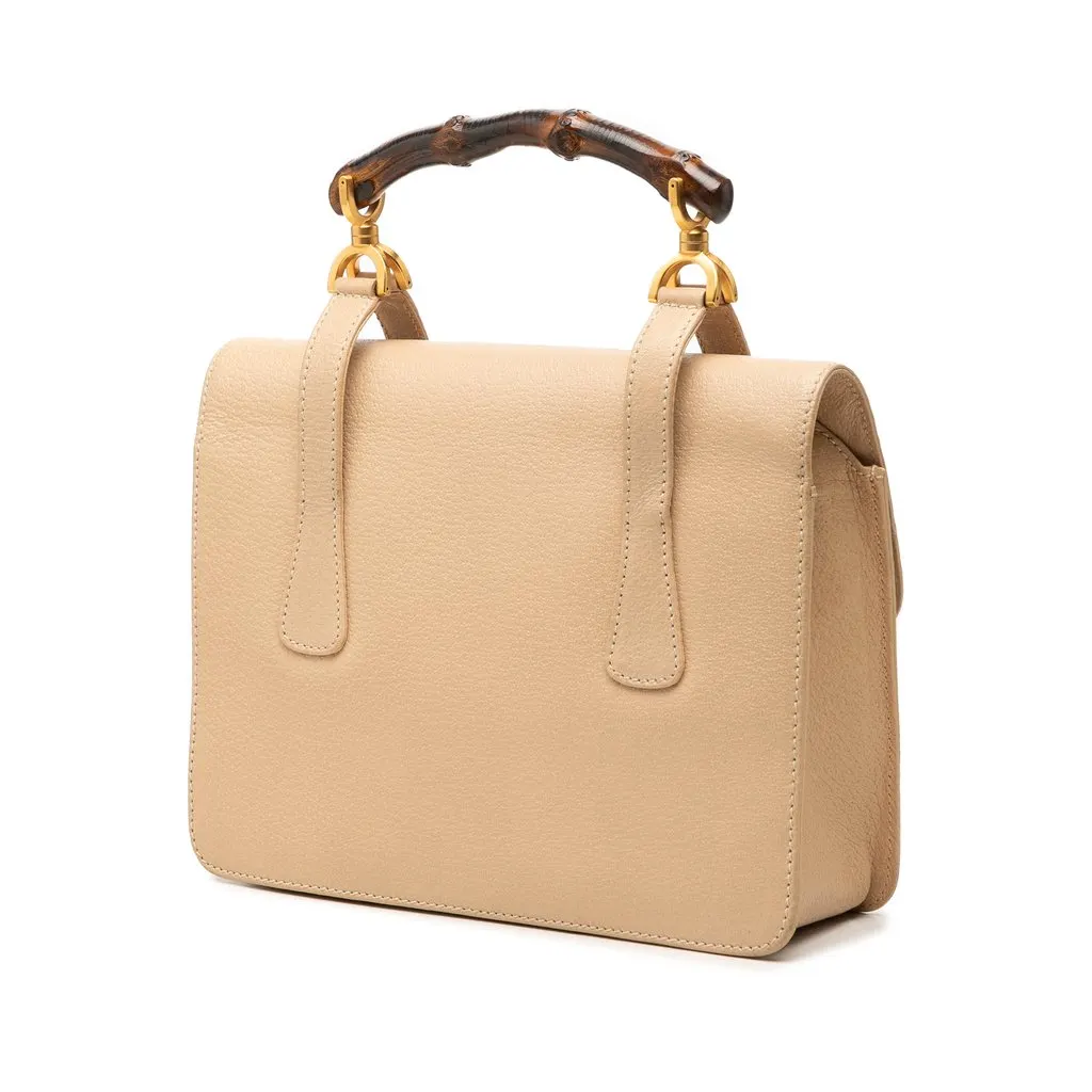 Gucci Calfskin Turnlock Bamboo Top Handle Bag Beige Leather Very good - Back View