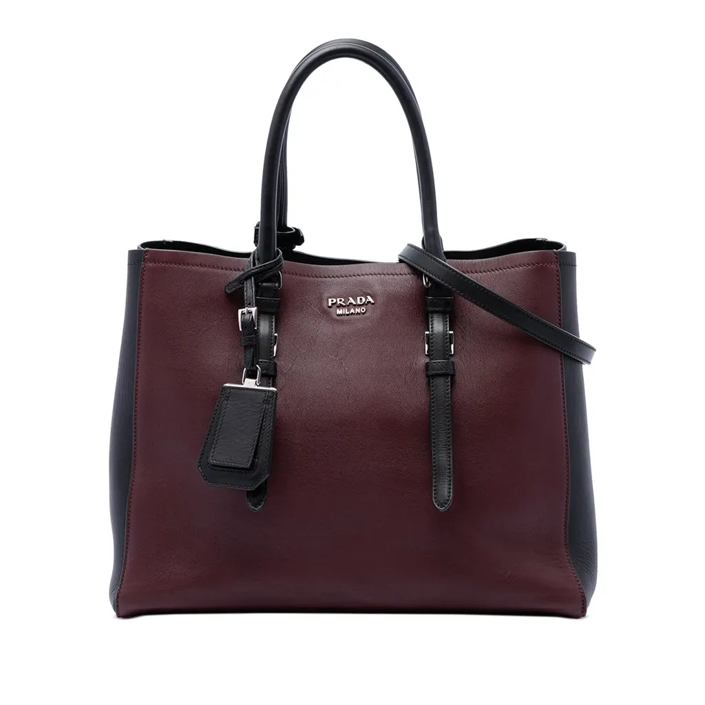 Prada Medium Bicolor City Calf Double Satchel Red Leather Good - Front View