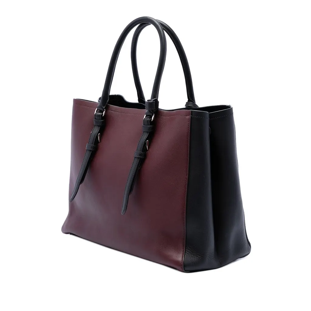 Prada Medium Bicolor City Calf Double Satchel Red Leather Good - Back View