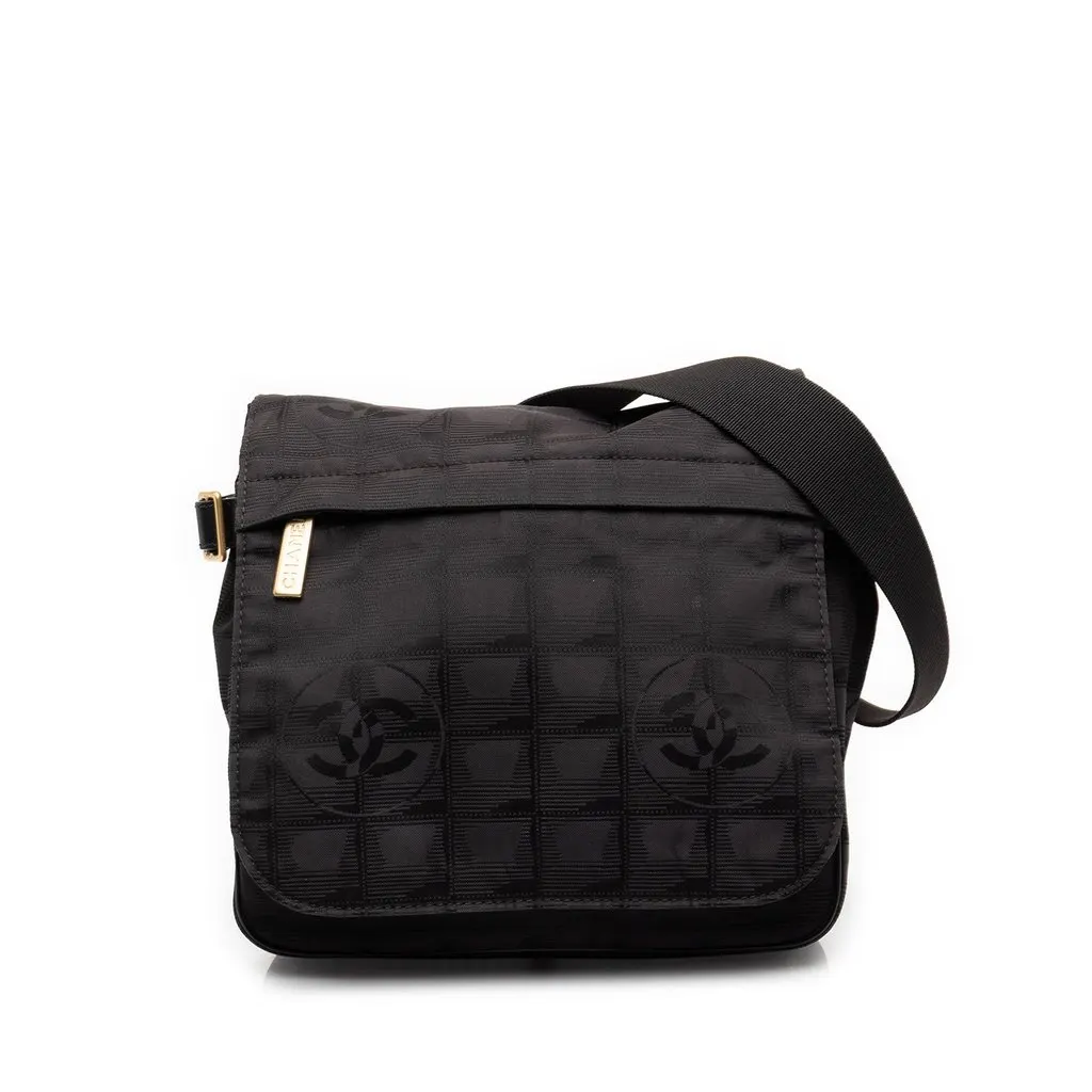 Chanel New Travel Line Nylon Messenger Bag Black Polyamide Very good - Front View