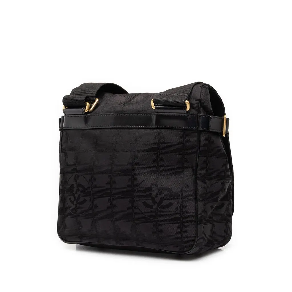 Chanel New Travel Line Nylon Messenger Bag Black Polyamide Very good - Back View
