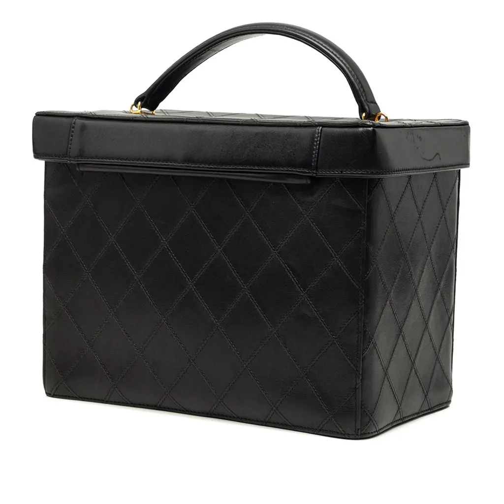 Chanel CC Quilted Lambskin Top Handle Vanity Case Black Leather Very good - Back View