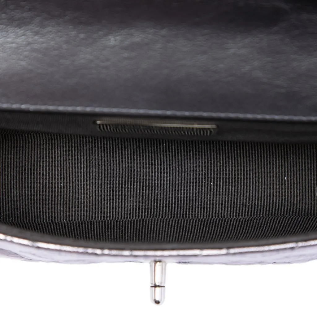 Chanel Mini Quilted Metallic Calfskin Ring Top Handle Flap Silver Leather Very good - Model View