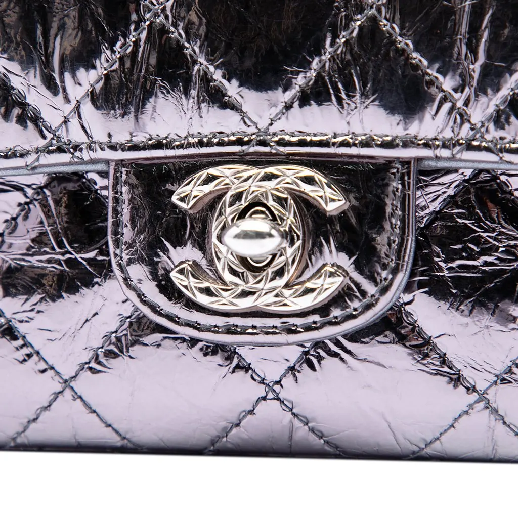 Chanel Mini Quilted Metallic Calfskin Ring Top Handle Flap Silver Leather Very good - Box View
