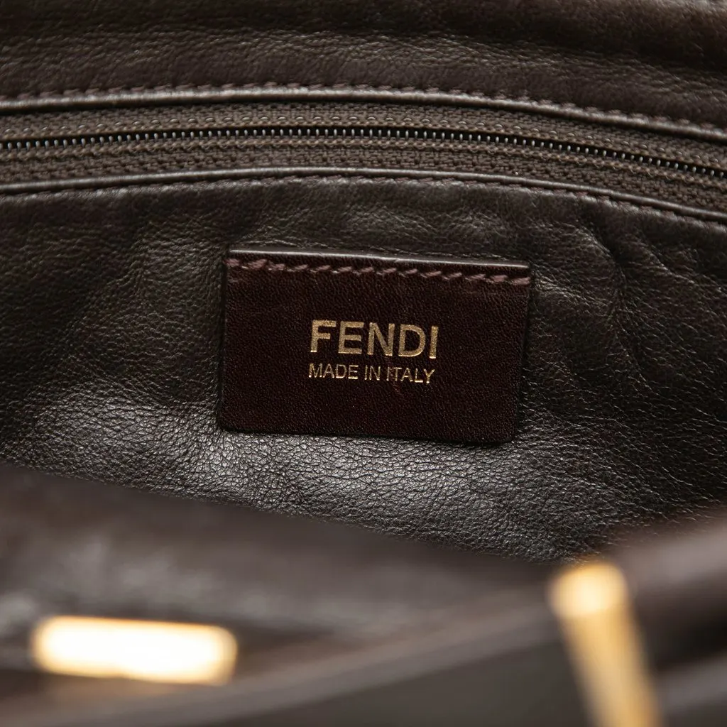 Fendi Textured Leather Classico No 3 Satchel Brown Leather Very good - Box View