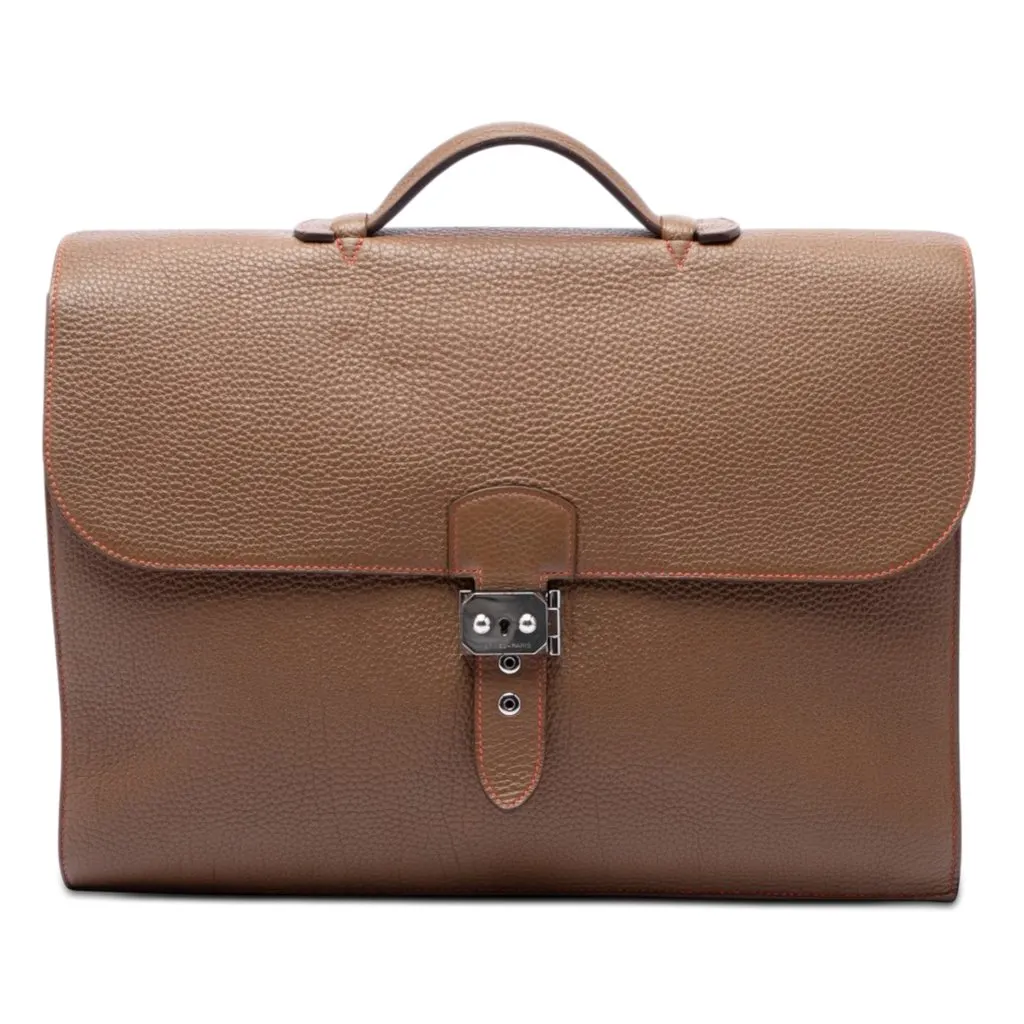 Hermès Togo Sac A Depeches 38 Brown Leather Very good - Front View