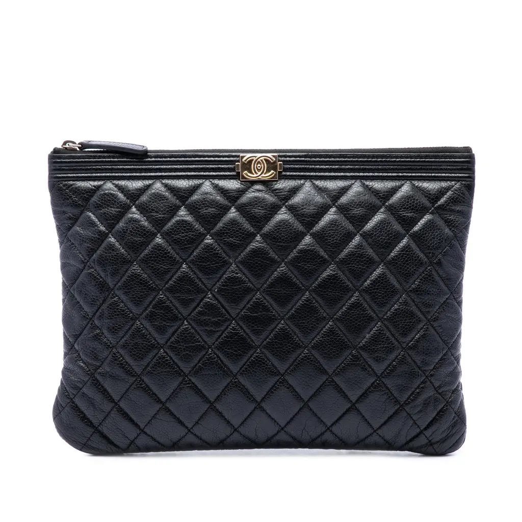 Chanel Medium Quilted Caviar Boy O Case Clutch