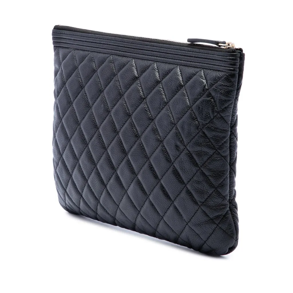 Chanel Medium Quilted Caviar Boy O Case Clutch Black Leather Very good - Back View