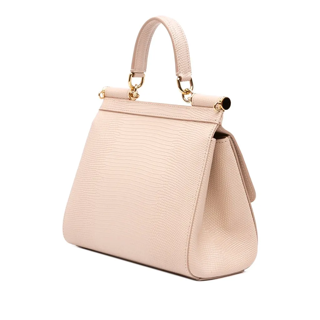 Dolce & Gabbana Small Iguana Embossed Calfskin Miss Sicily Satchel Brown Leather Good - Back View